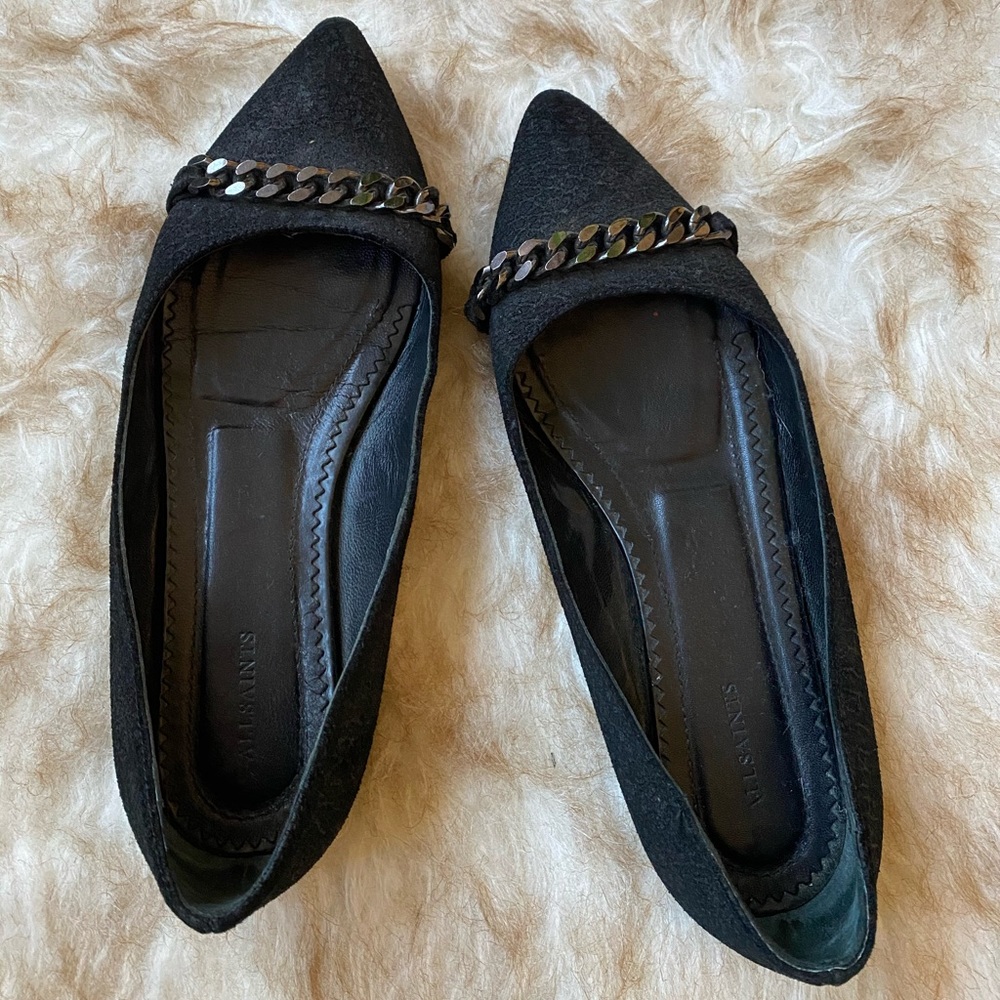 ALL SAINTS gunmetal flats